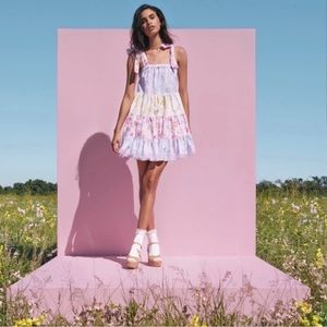 LoveShackFancy Jeanne Tie Strap Tiered Babydoll Dress Womens Size M